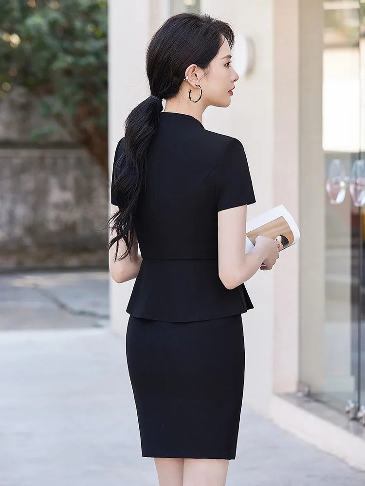 Summer Short Sleeve Women Business Suits OL Styles Office Ladies Formal Professional Work Wear with Skirt and Tops Career Set