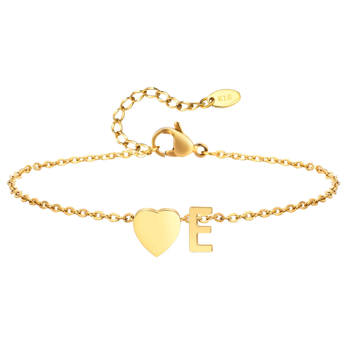 Women’s heart initial anklet bracelet by Showlu Fashion featuring adjustable stainless steel beach jewelry with personalized name charm.