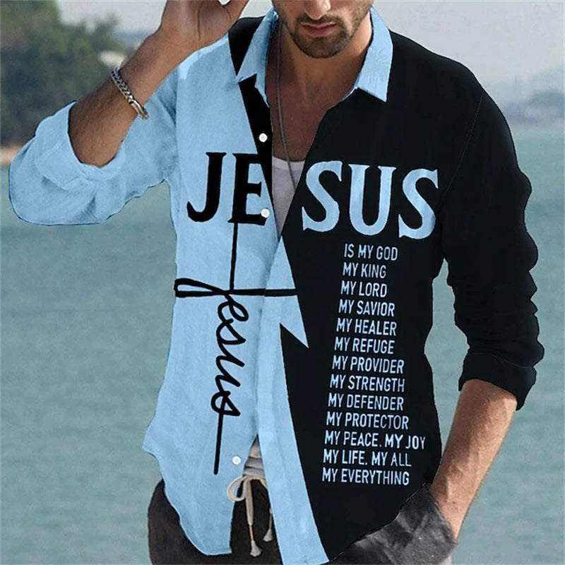 Showlu men's 3D spotted print long sleeve shirt, stylish casual top with elegant design and comfortable fit, shown on model.
