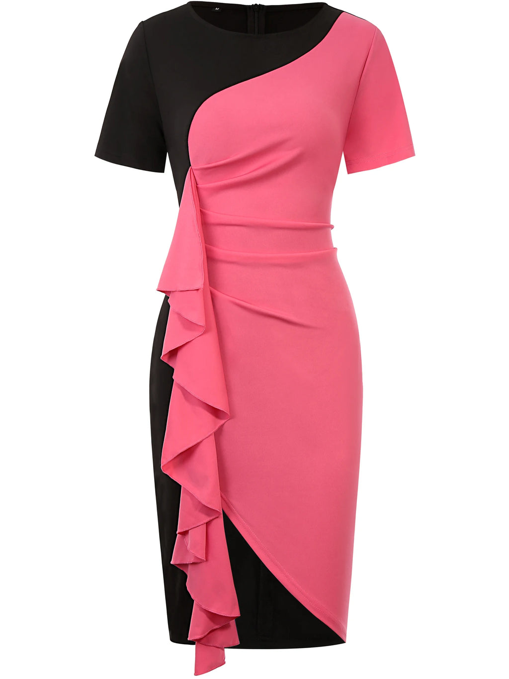 Plus size Showlu Women's colorblock bodycon dress for cocktail and party occasions, featuring a sleek sheath silhouette.