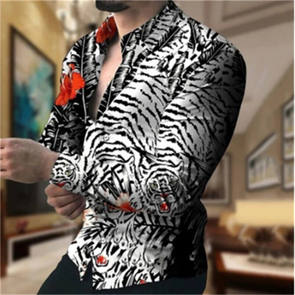 Men's casual long sleeve shirt with lapel and single-breasted design, perfect for street fashion and versatile everyday wear.