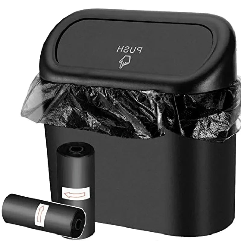 Showlu Smart General car trash can with lid, compact black waste container for vehicle organization and cleanliness