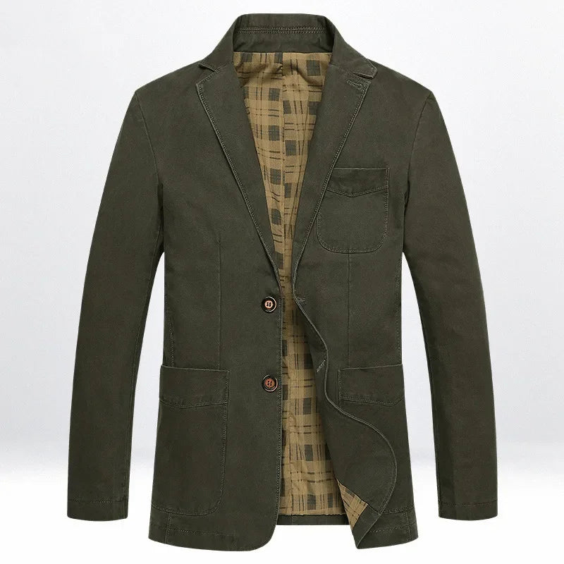 Men's fashion blazer jacket by Showlu, plus size pure cotton suit coat with slim fit, streetwear style, solid color, casual and business look