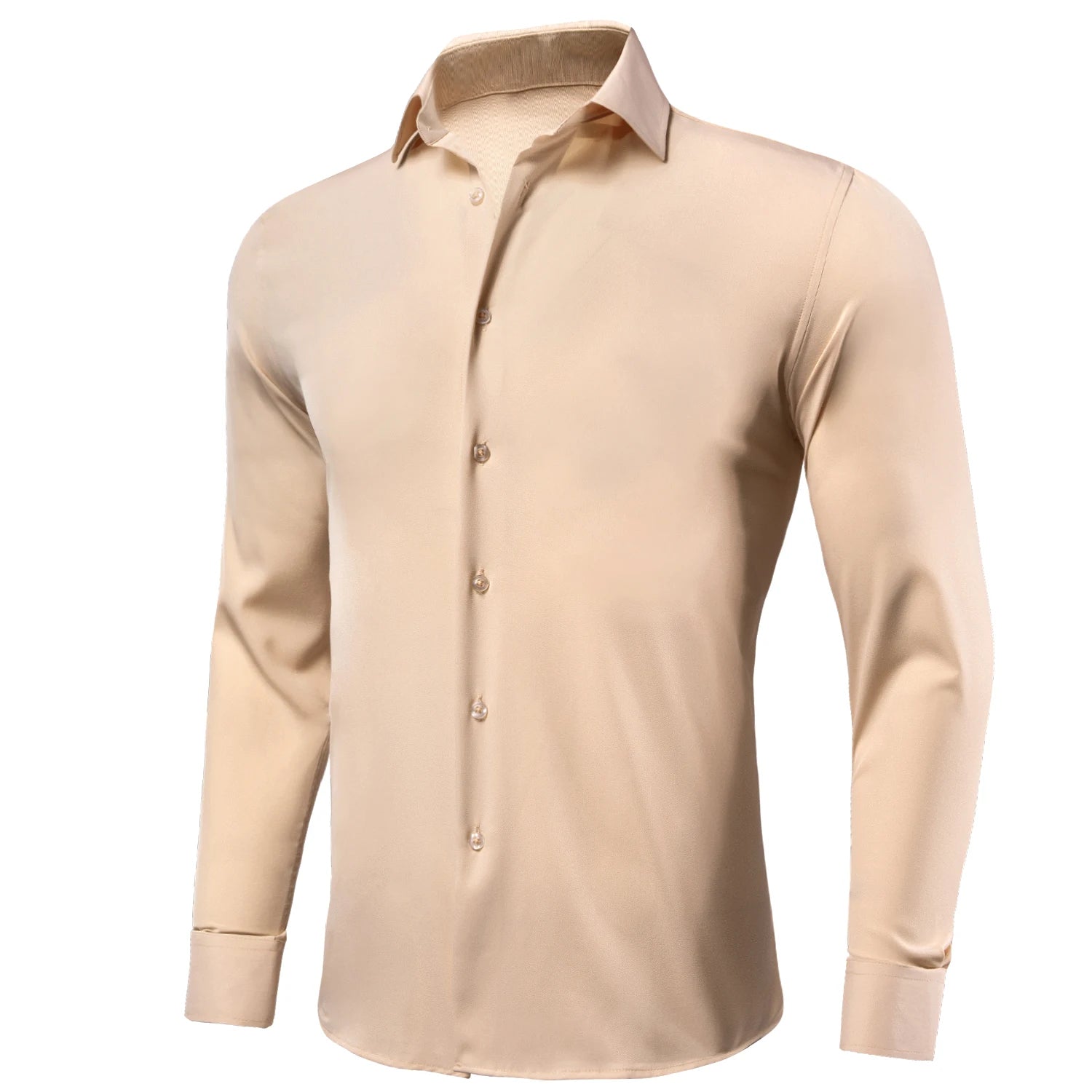 Men's silk slim fit long sleeve shirt by Showlu Fashion with solid jacquard design, formal style, and tailored fit.