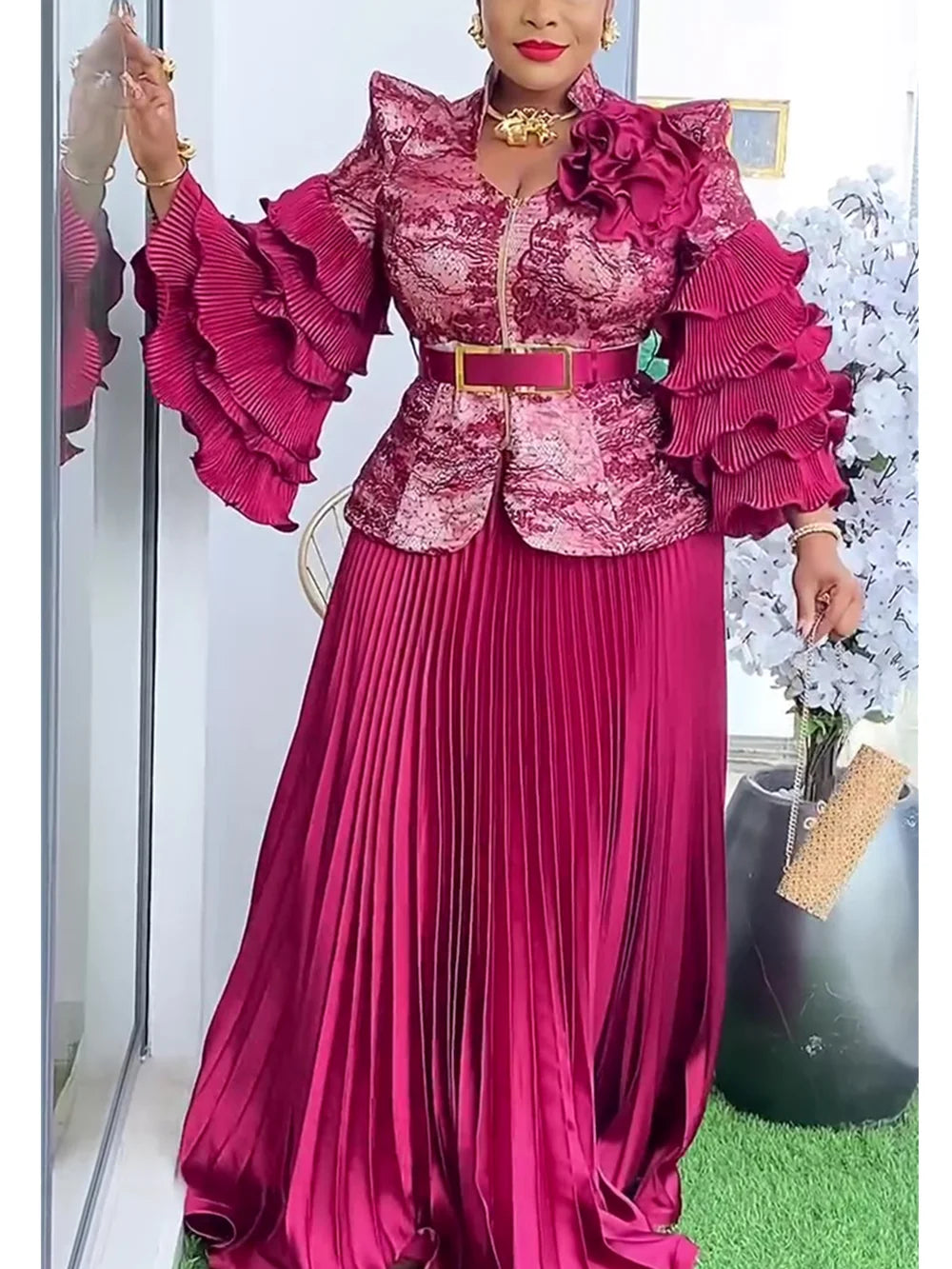 African Ankara Dashiki 2-piece skirt set by SHOWLU FASHION featuring vibrant patterns and elegant wedding gown style.