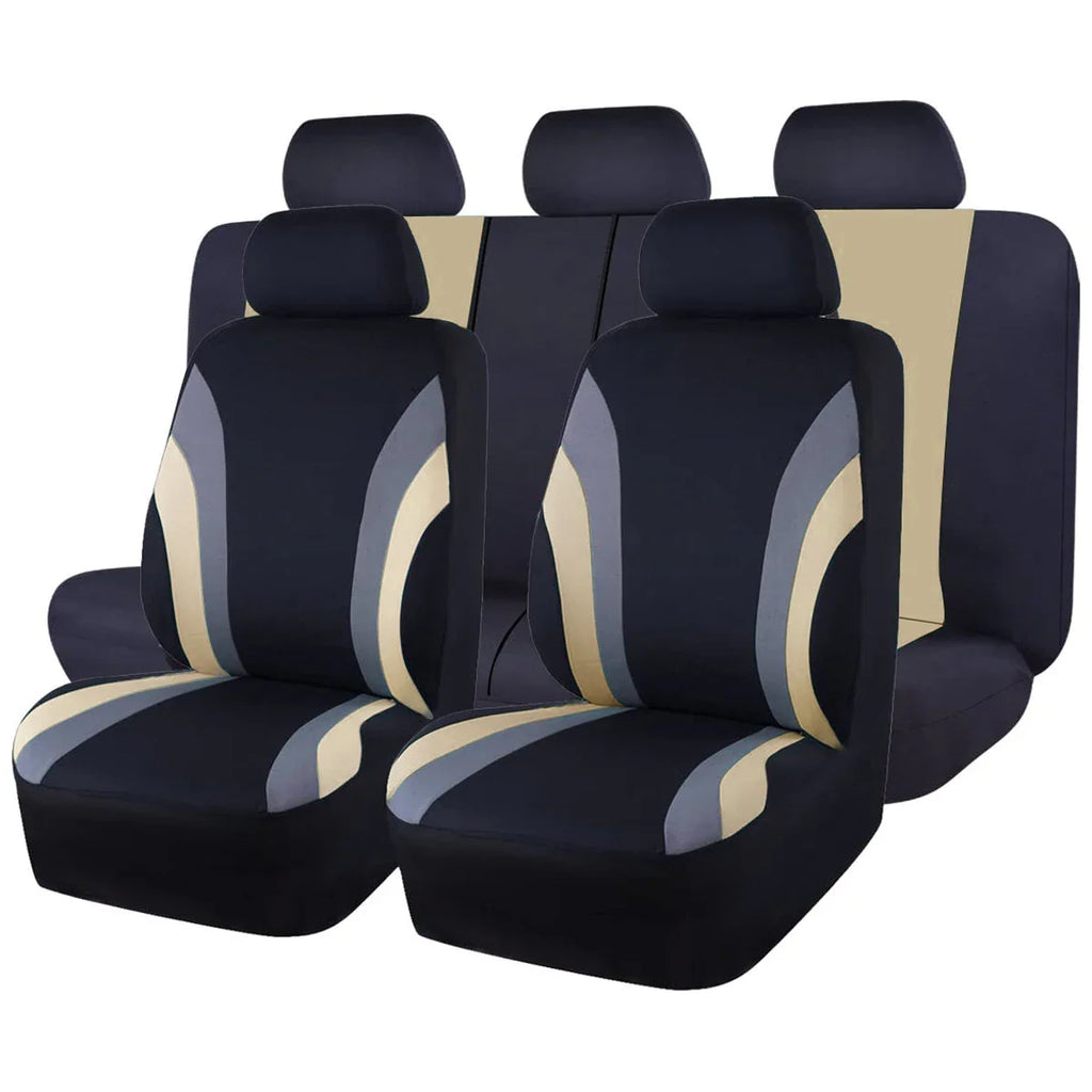 Showlu Universal Polyester Car Seat Covers 9-piece full set, protective and comfortable seat cover set for vehicle interior.