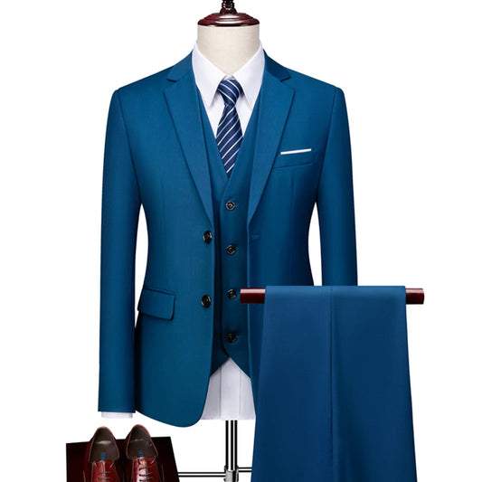 13 Color Basic Style Men's Casual Solid Color 3 Pieces Suits / Male One Button Blazers Jacker Coat Trousers Pants Vest Waistcoat