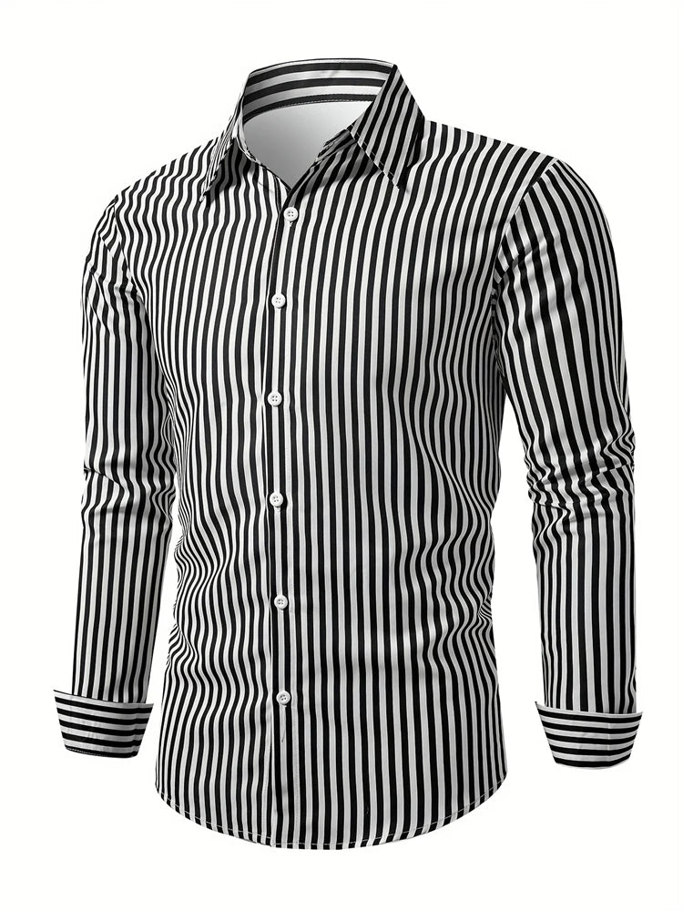 Men's long sleeve shirt with square stripe 3D print, button-down casual animal pattern, autumn fashion, lapel collar, Showlu Fashion