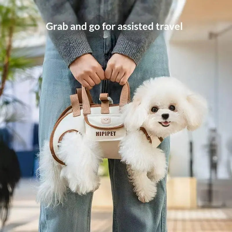 Showlu Pet Travel Carrier in portable shoulder bag style designed for small dog breeds, with ventilated sides and comfortable straps.