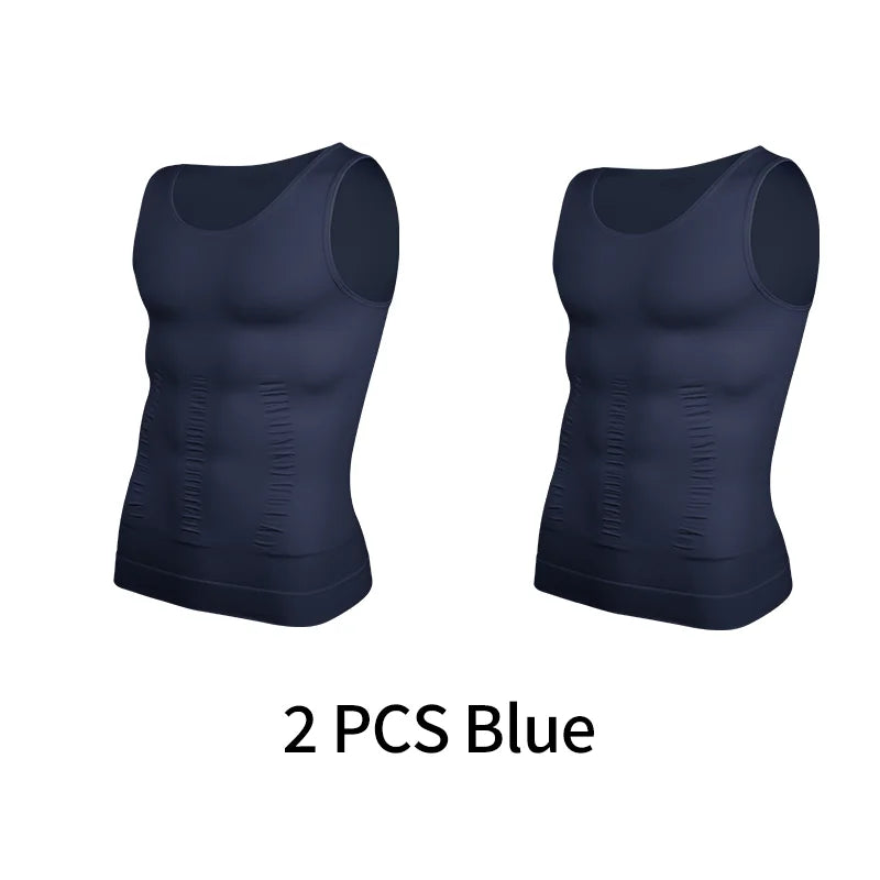 Men's compression vest by Showlu Fashion, sleeveless slimming body shaper shirt with tummy control and abs shaping for gym workouts.