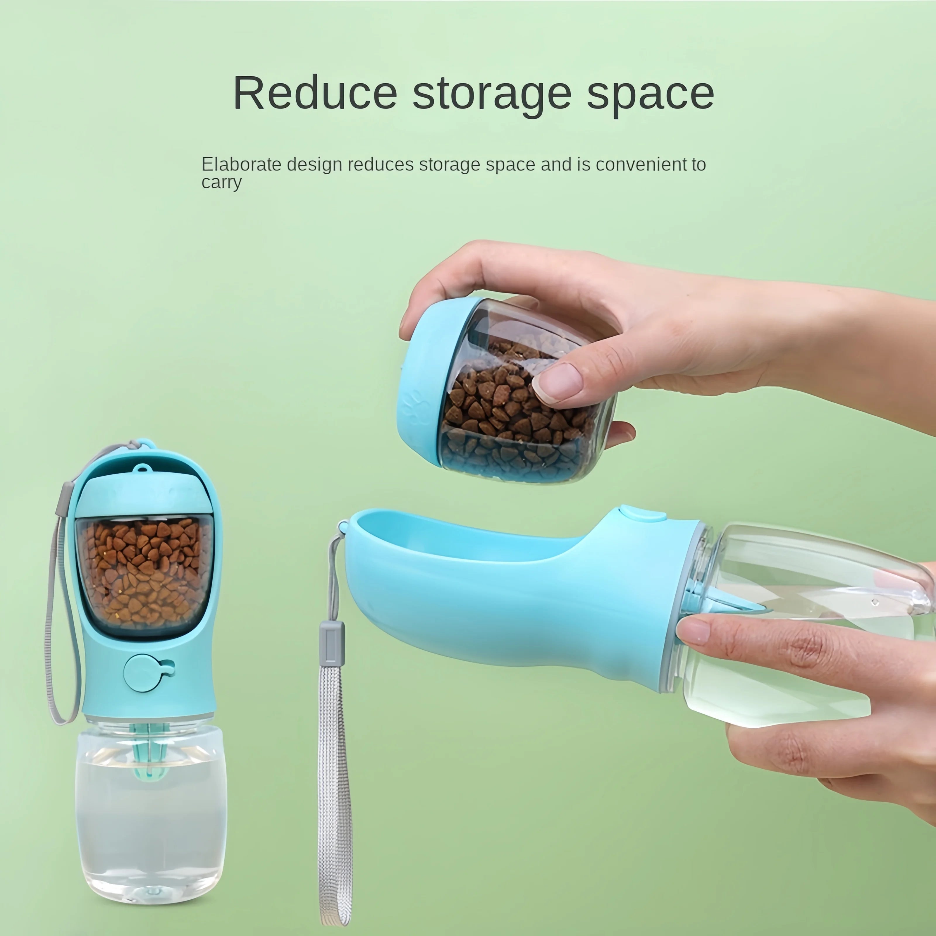 Showlu portable dog water bottle with built-in bowl for travel, featuring a compact design for pet hydration on the go.