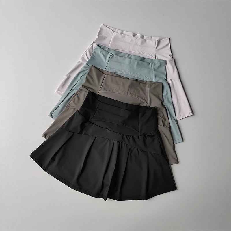 High waist summer sports skirt with lined shorts, quick-dry fabric, ideal for running, tennis, yoga, and golf for women.