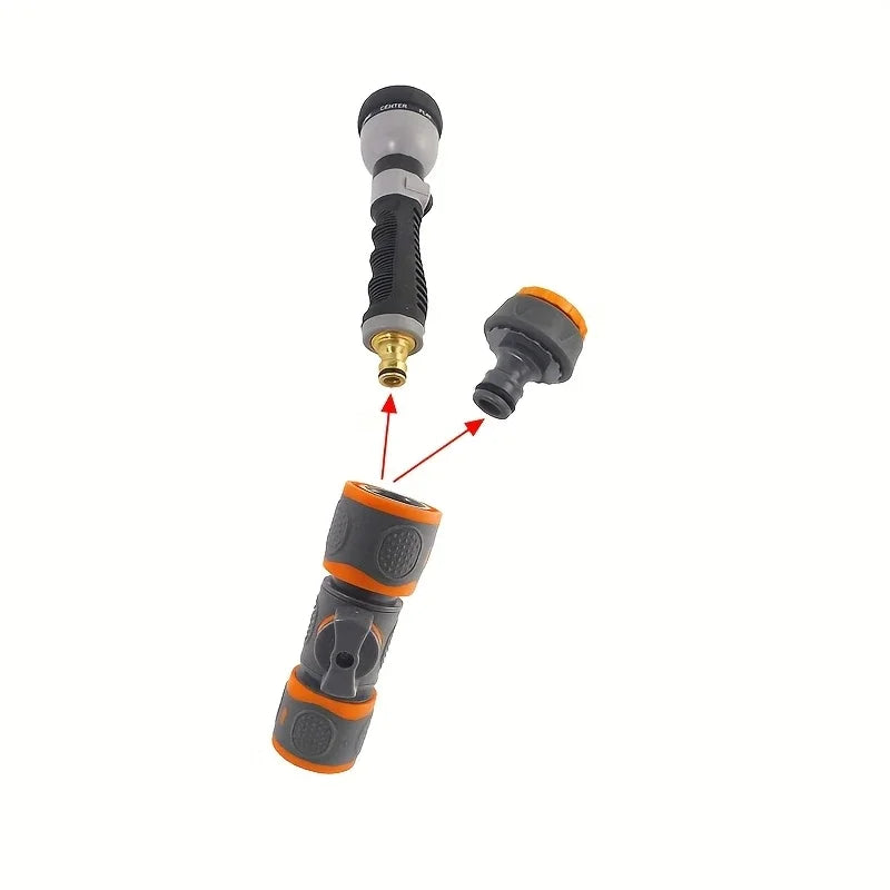 Showlu Smart General quick connect shutoff valve hose adapter attached to garden hose for easy water control and connection.