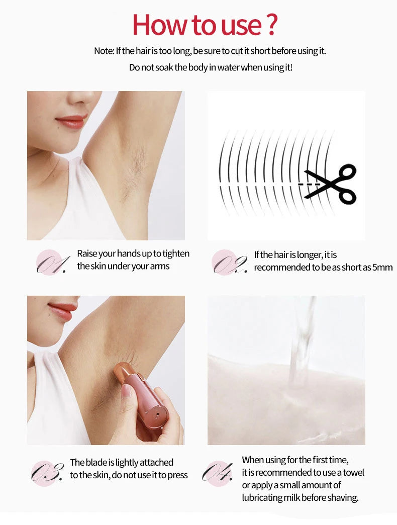 Portable rechargeable women’s facial hair remover by Showlu Smart General, compact device with a sleek design for easy use.