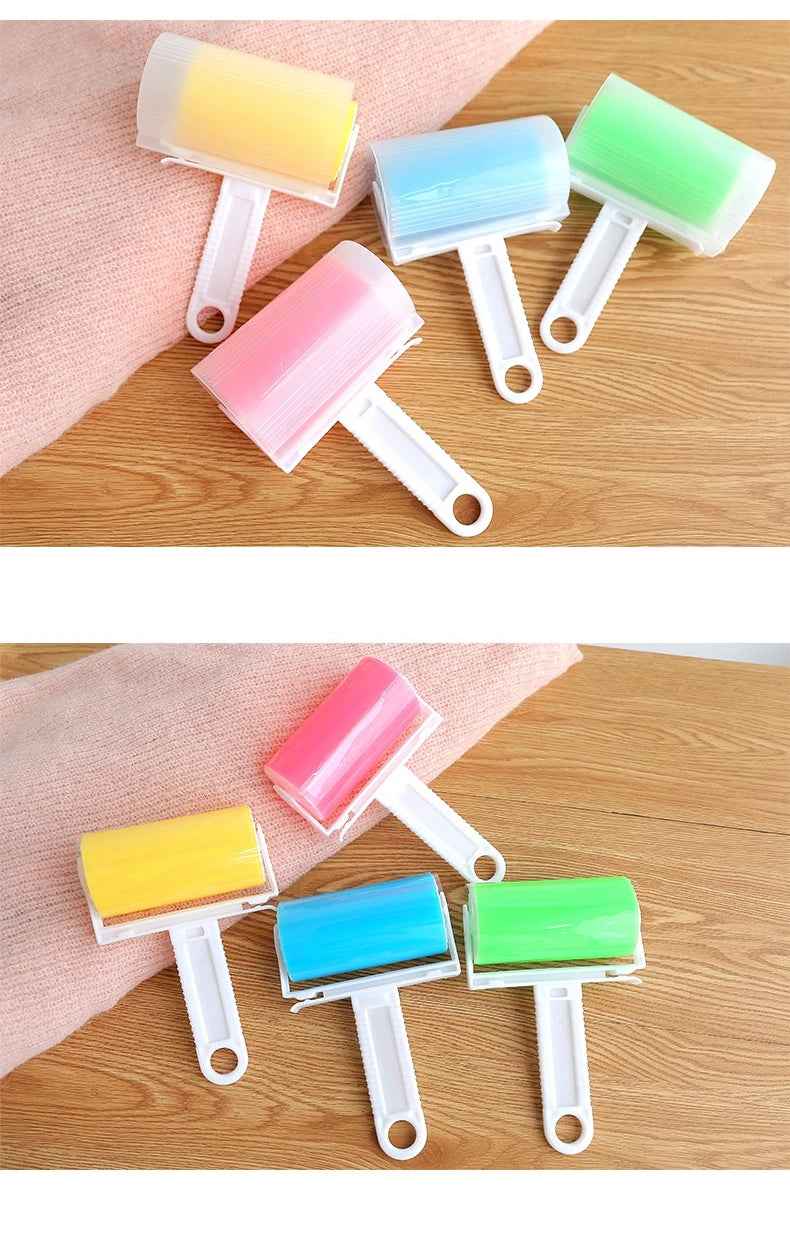 Showlu Smart General Pet Hair Roller Pro removing pet hair from a sofa, demonstrating its effective lint and pet hair removal capabilities.