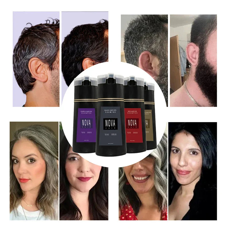 LANBENA 3-in-1 Natural Hair Dye Shampoo by SHOWLU FASHION STORE, showing a black bottle and hair dye application for fast black color.