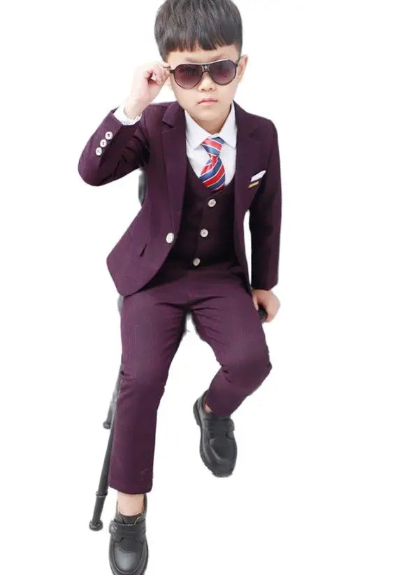 PsyMonster boys' 4-piece plaid wedding suit by SHOWLU FASHION STORE, including tuxedo jacket, vest, shirt, and pants for kids.
