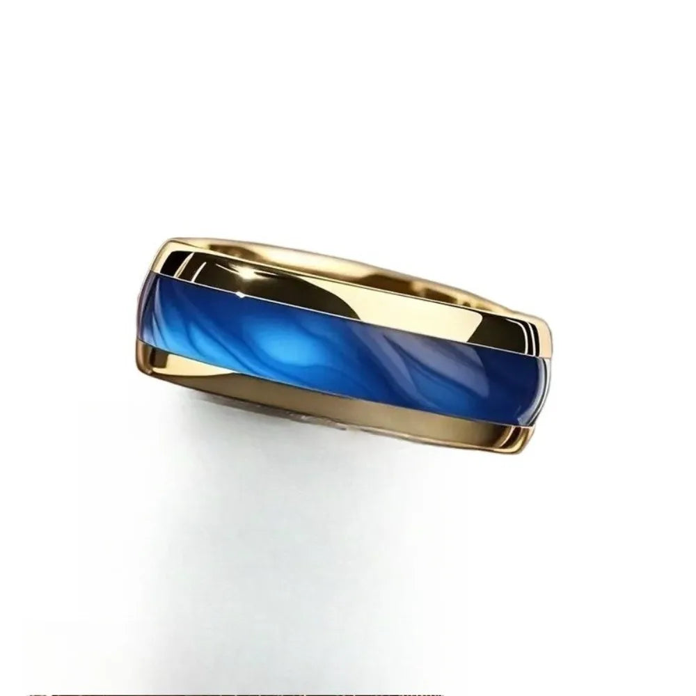 Sunflowerzhu 8mm gold-colored sapphire stainless steel wedding band ring with a sleek design and polished finish.