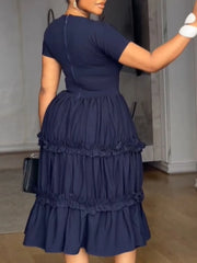 Church Dresses for Woman 2025 Elegant Office Outfits A Line O Neck Short Sleeves Ruffles Pleated O Cut out Fashion African New