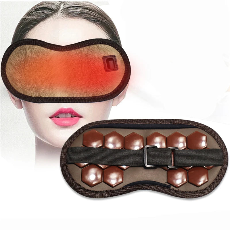 Showlu Smart General Maelsrom Electric Heat Eye Massage Mask showing the black eye mask with adjustable strap and control panel.