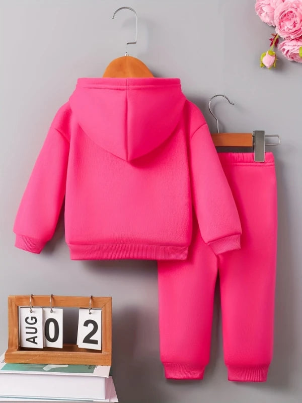 Showlu Baby Girl letter print fleece hoodie and pants set, soft and cozy for little girls, featuring playful letter designs.