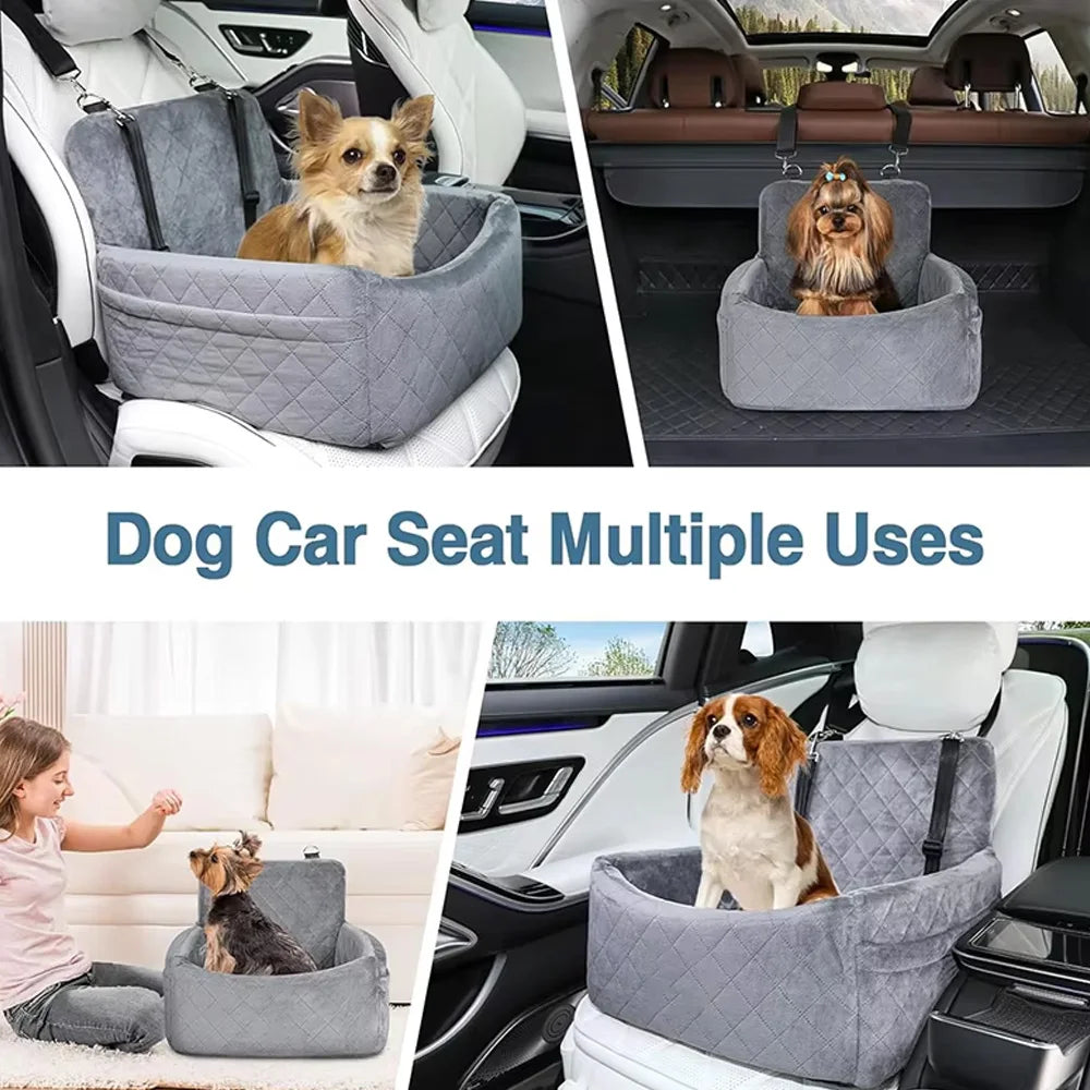 Showlu Fashion Store pet car seat kennel with removable washable seat mat, anti-slip base, suitable for puppies and cats during travel.