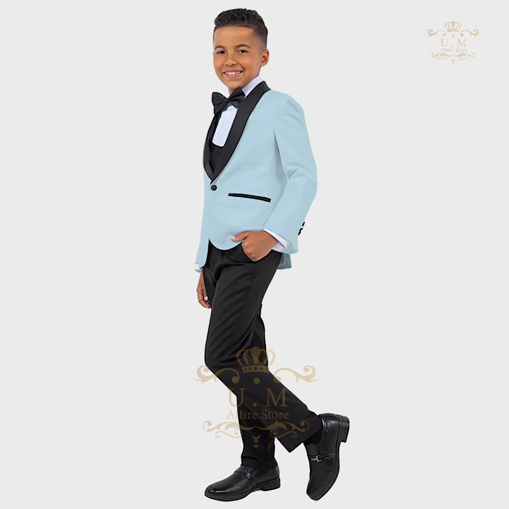 White tuxedo jacket, vest, and pants set for boys from SHOWLU FASHION STORE's ZHIO formal suit collection.