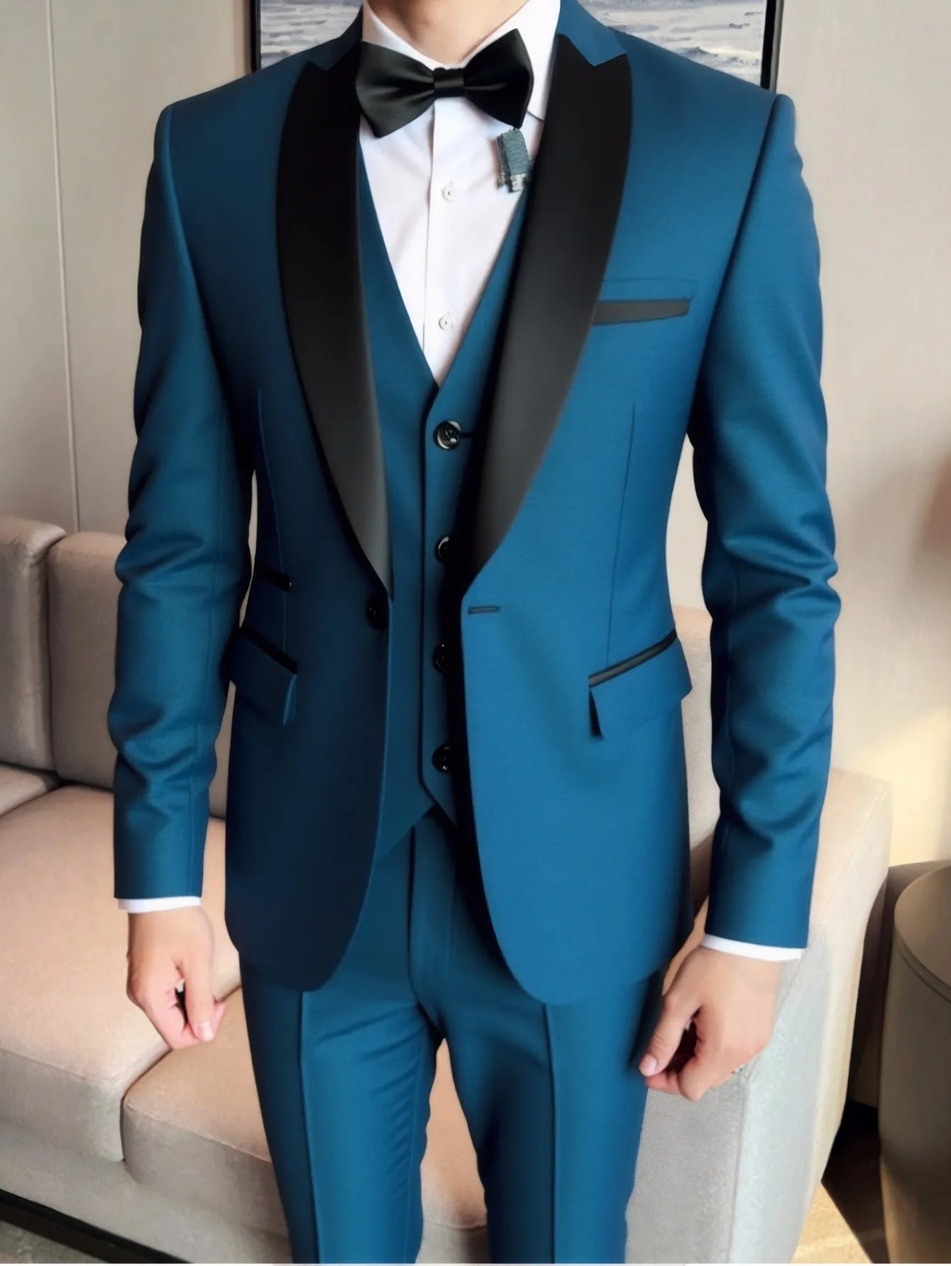 Men's 3-piece suit jacket, vest, and trousers set by Showlu Fashion, casual high-quality slim business formal wedding attire