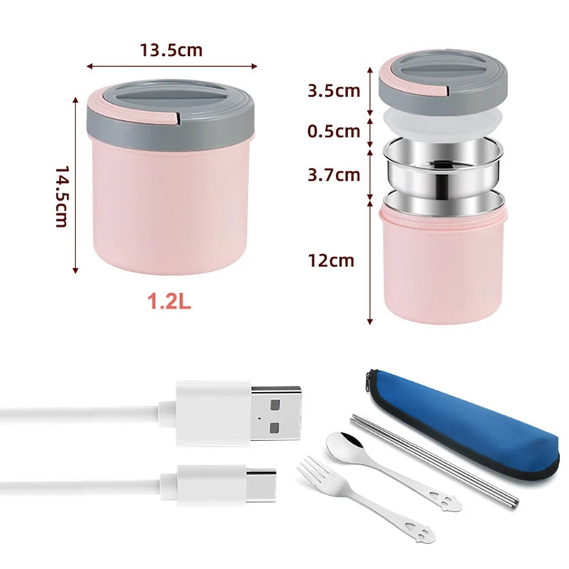 Showlu USB electric lunch box with 1.2L stainless steel food warmer, portable container for hot meals and convenient meal heating