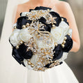 Navy silk rose wedding bouquet with artificial bridal flowers, 20cm, showcasing elegant silk roses and lush greenery.