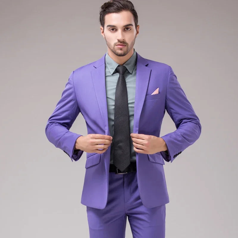 Men's solid color blazer and trousers set, casual and office business suit for formal occasions and weddings, by Showlu Fashion.