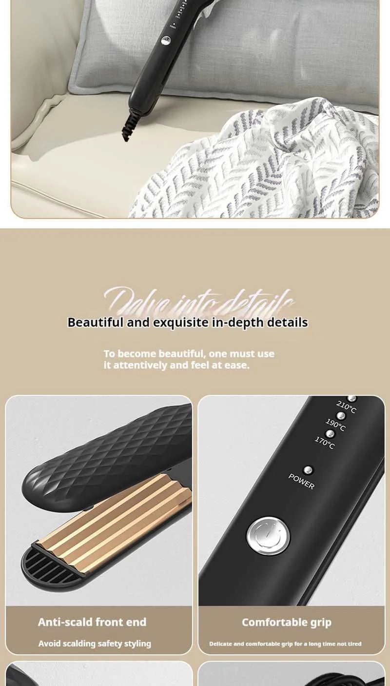 Showlu Smart General hair crimper tool with textured plates for creating voluminous, crimped hairstyle.
