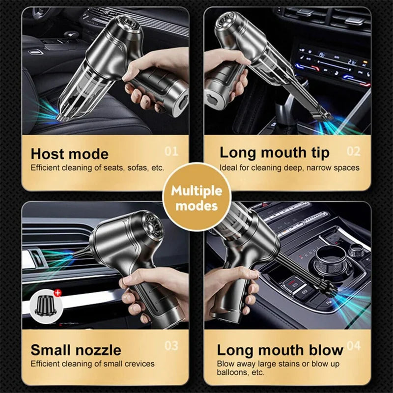 Showlu portable car vacuum and air blower with brushless motor, compact handheld cleaner for vehicle interior cleaning.