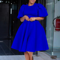 Elegant Dresses for Woman 2025 O Neck Short Sleeve High Waisted Pleated Mid Calf Luxury Female Birthday Party Dinner Vestidos