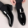 Showlu men's patent leather Oxford loafers, formal slip-on dress shoes with sleek shiny finish and classic design.