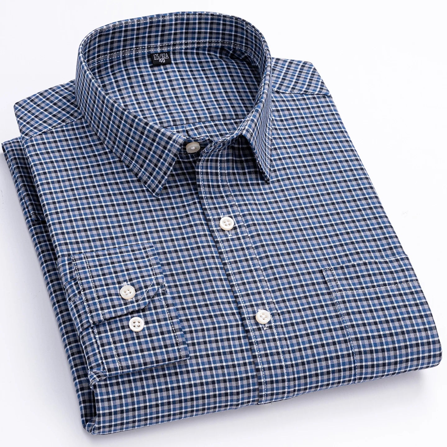 Men's long sleeve plaid cotton Oxford dress shirt in size 6XL, regular fit, soft and formal for social occasions.