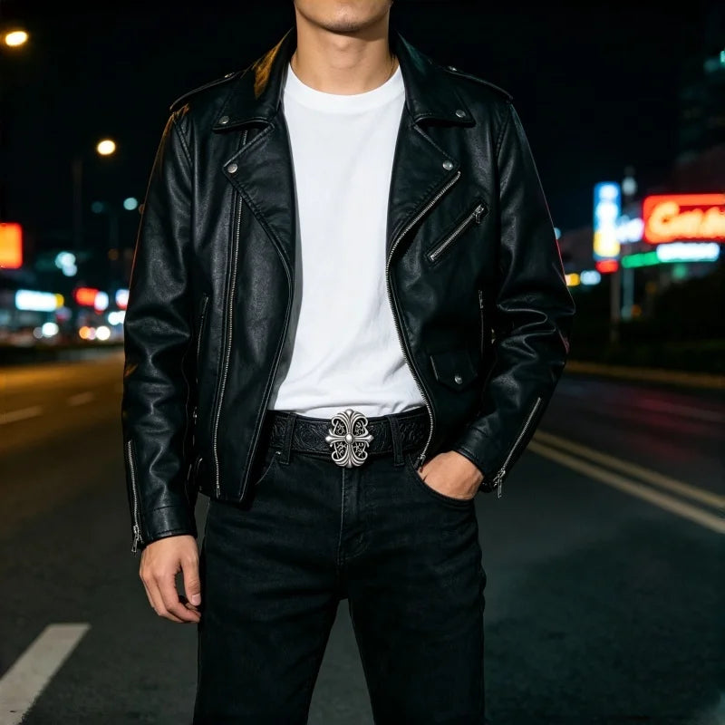 Black PU leather men's and women's retro bohemian belt with vintage hollow buckle, punk rock Y2K style by Showlu Fashion Store.