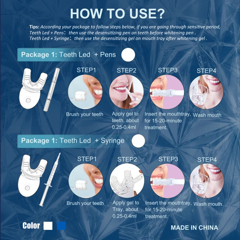 Showlu Smart General teeth whitening LED kit with whitening trays and LED light for professional dental care at home