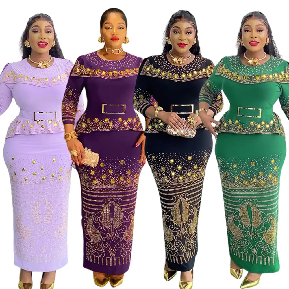 Plus size Dashiki diamond bodycon maxi dress for women, featuring vibrant African-inspired patterns and a fitted, elegant design.