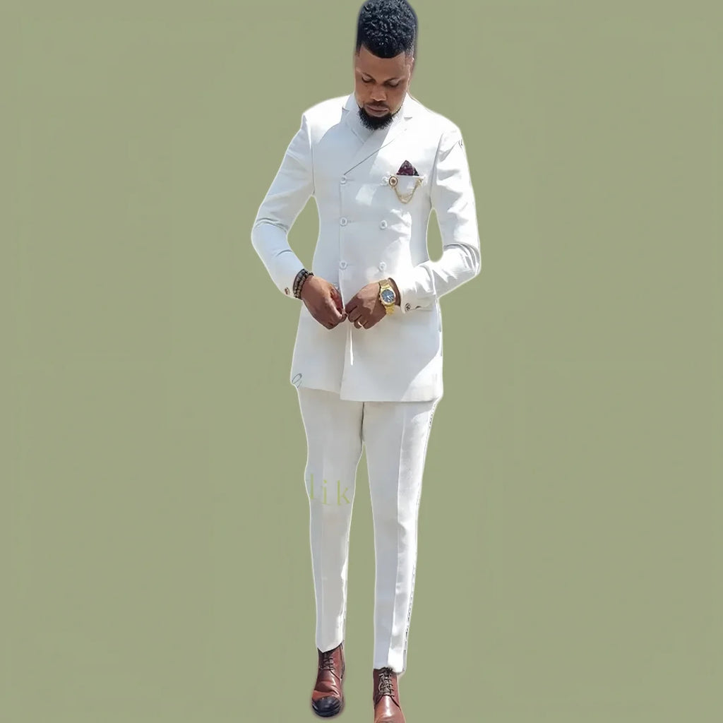 New Thorndike 2025 Double - Breasted Men's suit White Slim Fit Groom Suit costume homme mariage Wedding Suits (Jacket + Pants)