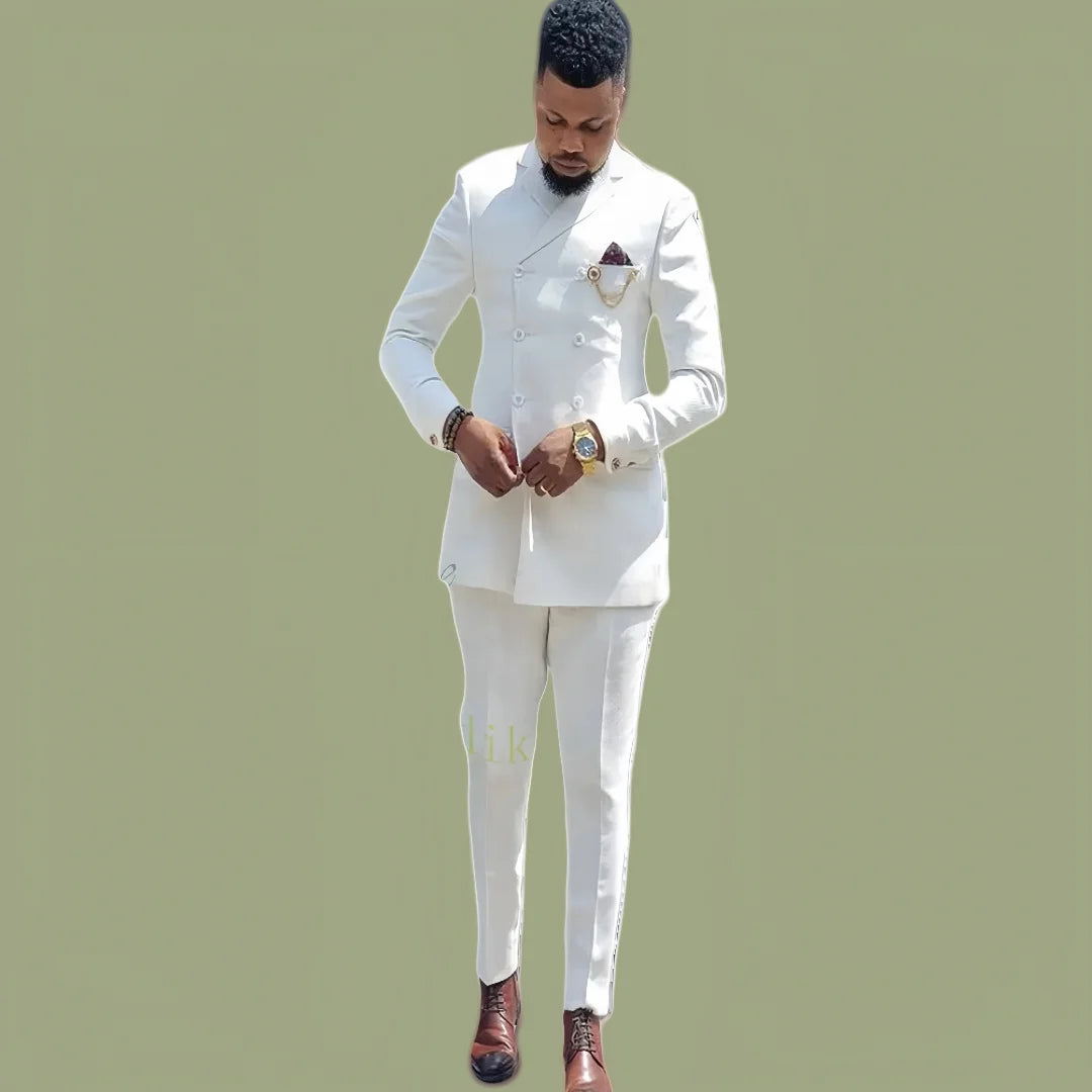 New Thorndike 2025 Double - Breasted Men's suit White Slim Fit Groom Suit costume homme mariage Wedding Suits (Jacket + Pants)