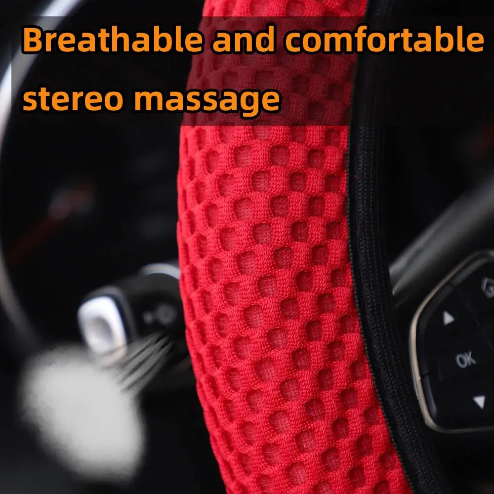 Breathable 3-piece massage mesh cloth car steering wheel, handbrake, and handle covers for 14.5-15 inch vehicles, Showlu Fashion Store