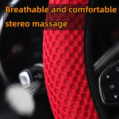 3-piece Massage Mesh Cloth Breathable Car without Inner Ring Steering Wheel Cover Handbrake Cover Handle Cover 14.5-15INCH