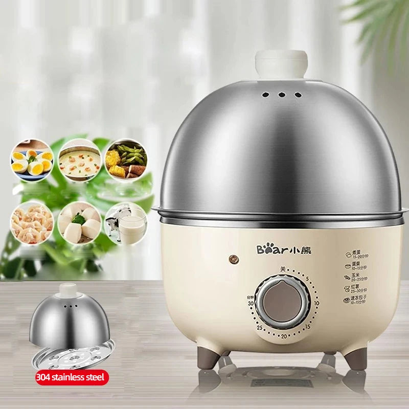 Showlu Smart General electric egg boiler with stainless steel design, 360W power, and timer for boiling 4-6 eggs.