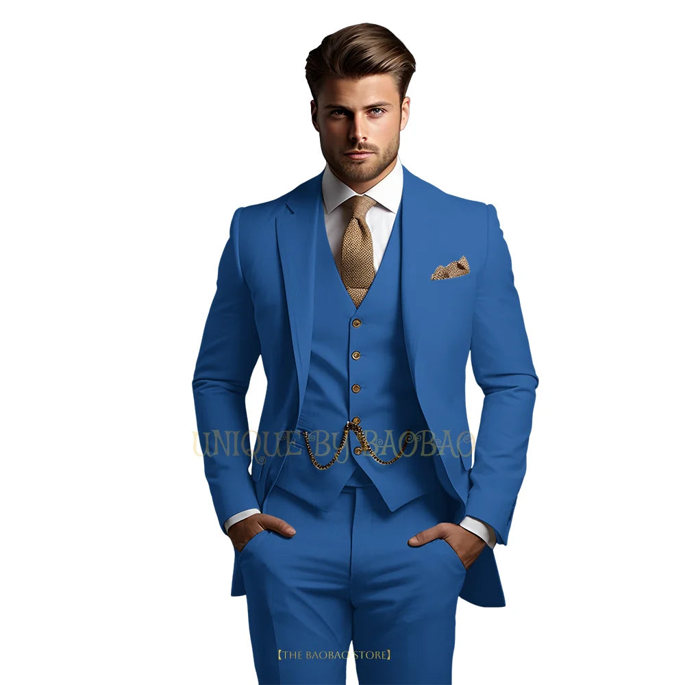 Men's grey 3-piece suit with jacket, vest, and trousers, stylish wedding and formal attire by Showlu Fashion Store