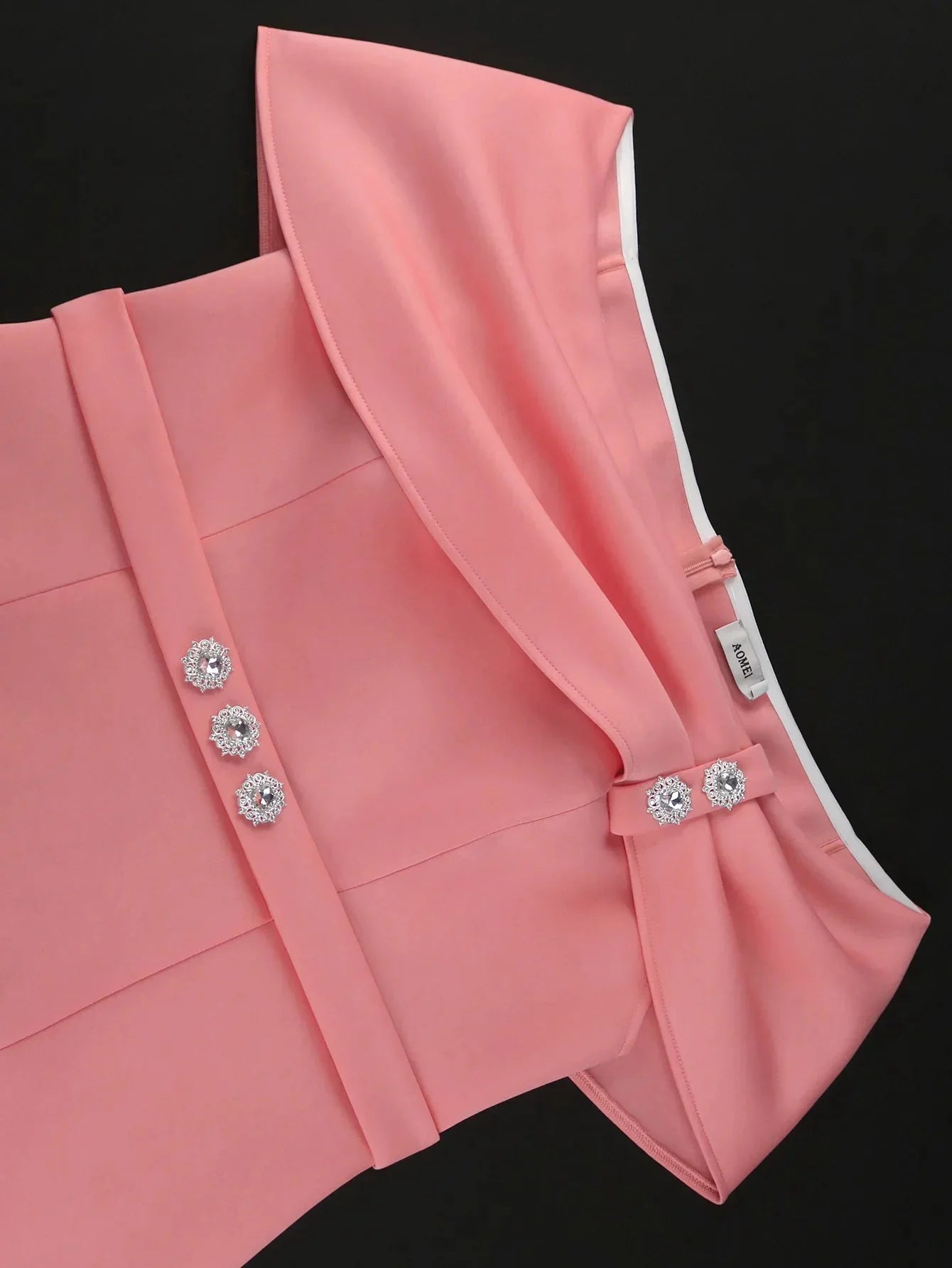 Pink off-shoulder beaded midi pencil dress for women, stylish party wear from SHOWLU FASHION STORE, shown on a model.