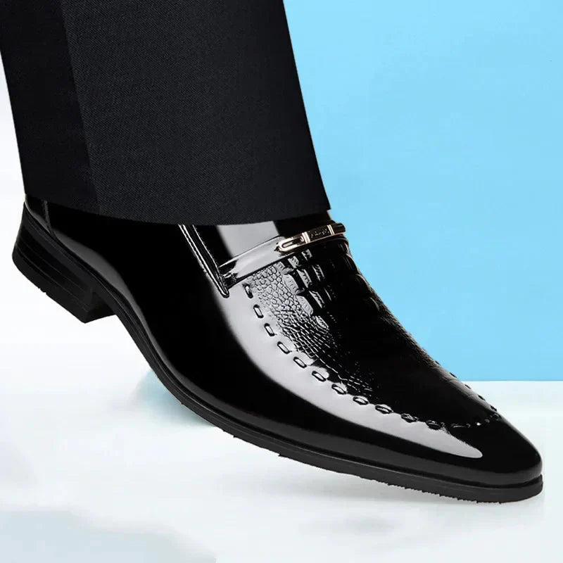 Men's patent leather Oxford shoes by SHOWLU FASHION STORE featuring height-increasing formal loafers with sleek, polished design.