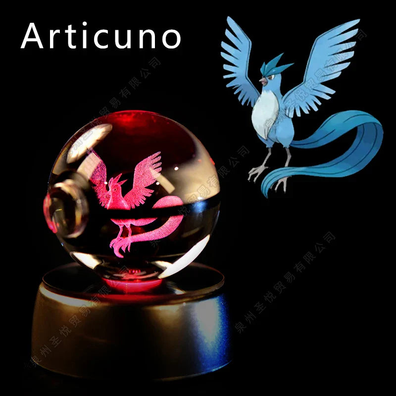 LED glass Pokeball night light featuring a 3D Pokemon crystal ball design from Miniso, perfect for bedroom decor.