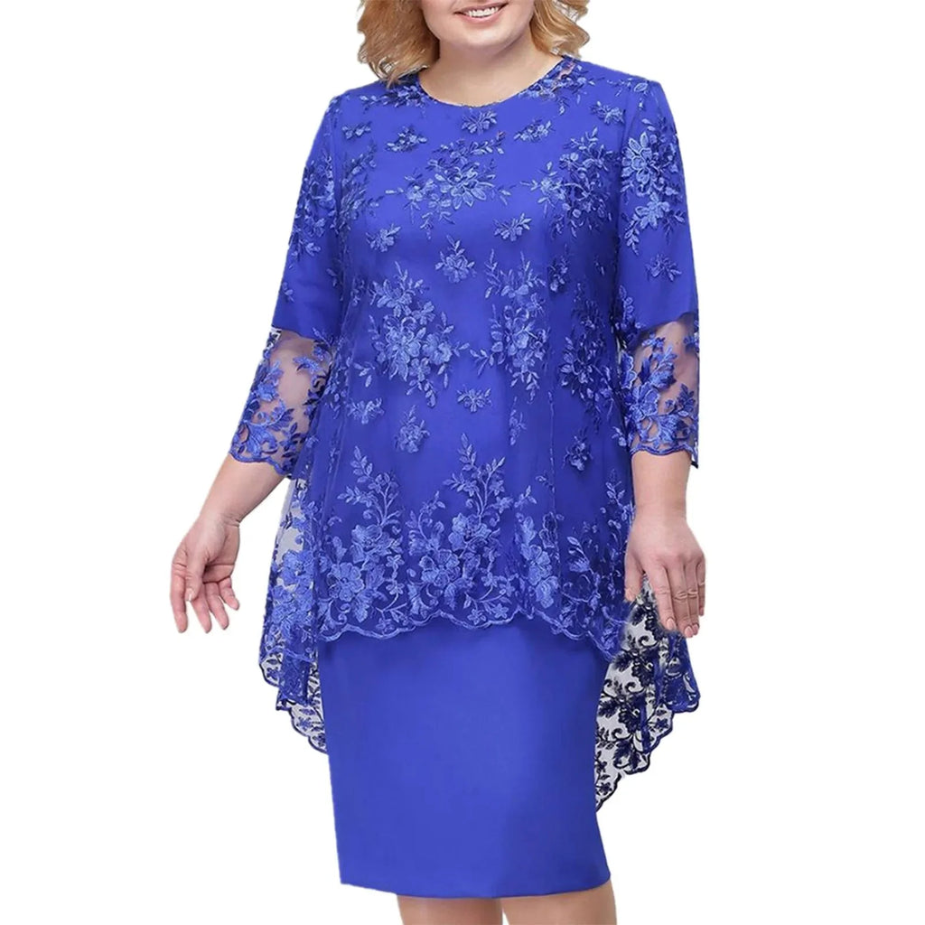 Elegant women's lace embroidery evening dress by SHOWLU FASHION STORE, knee-length A-line style with intricate lace details.