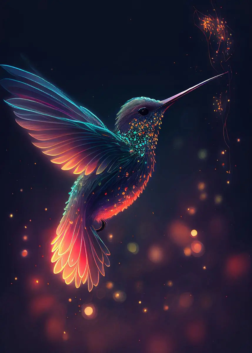 Colorful watercolor hummingbird and flower wall art canvas print, vibrant nature scene for living room home decor.